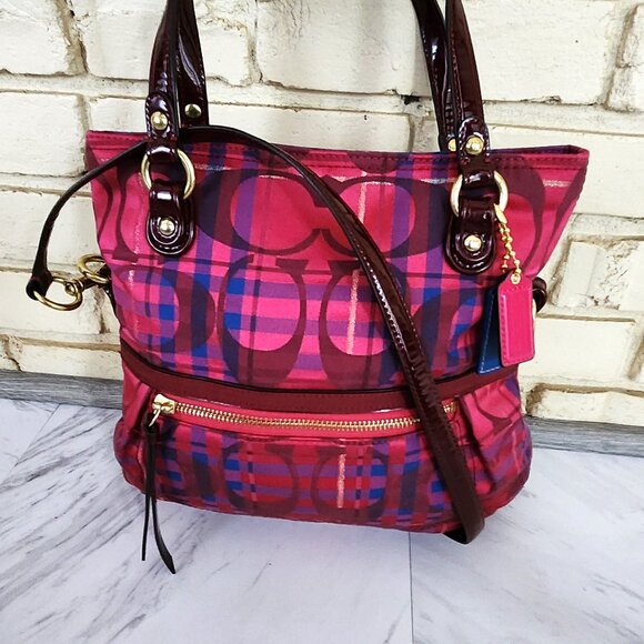 Like New Rare Coach Poppy Tartan Foldover Shoulder Bag or Cossbody Bag Purse - Picture 3 of 16